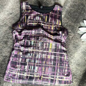 Ann Taylor Sleeveless Purple Design with Black Back Dressy Tank Top XS